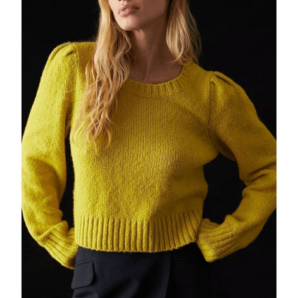 Anthropologie Mauve Crewneck Puff-sleeve Sweater XSmall​​​​​​